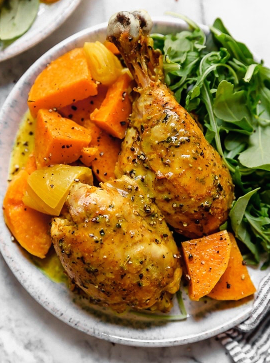 TURMERIC ROASTED CHICKEN AND SWEET POTATOES