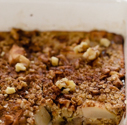 Baked Oatmeal Recipe with Pears Bananas and Walnuts 