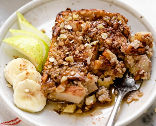 Baked Oatmeal Recipe with Pears Bananas and Walnuts 
